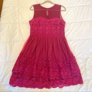 Elegant Sweetheart Neckline, Sheer Overlay Lace Mini Cocktail Dress Fuchsia Pink